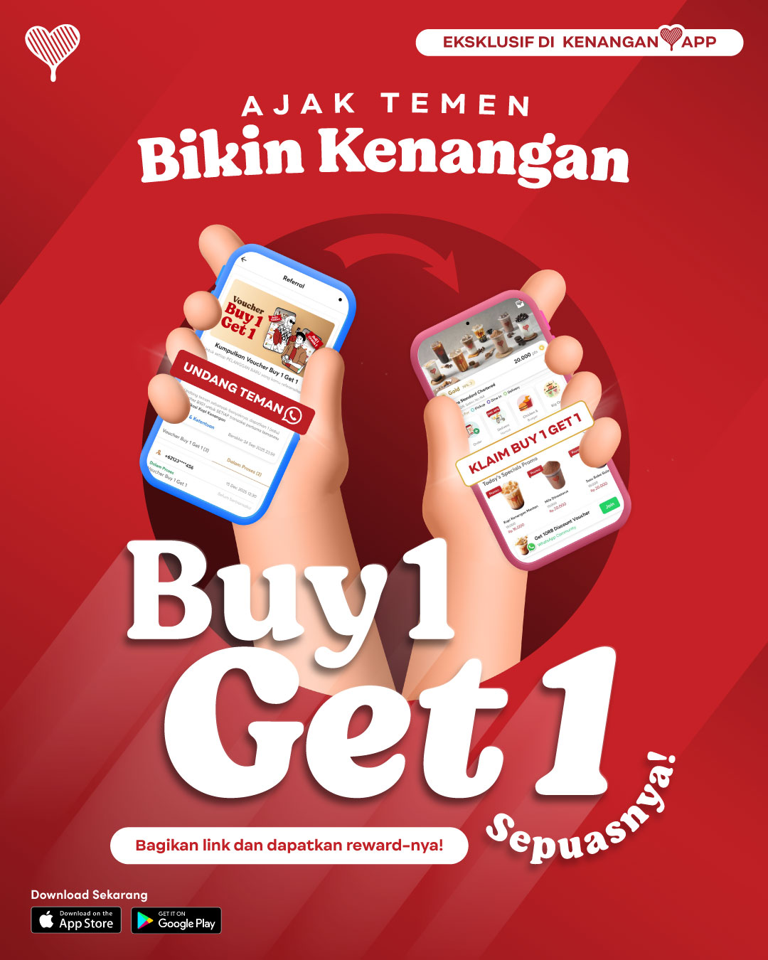 Poster iklan Kopi Kenangan: Ajak Temen Bikin Kenangan, Buy 1 Get 1